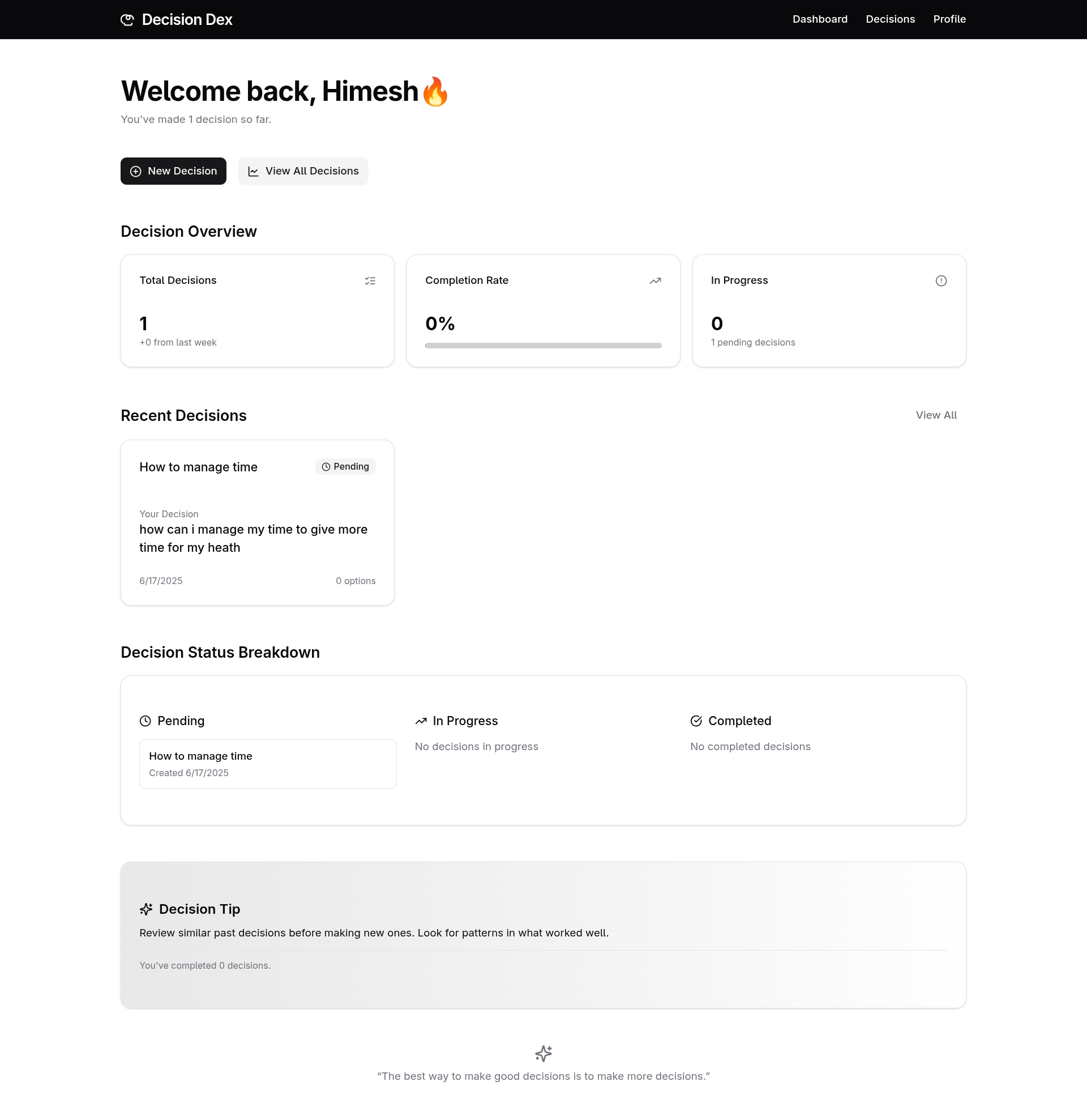 DecisionDex - Smart Decision Matrix Tool project screenshot